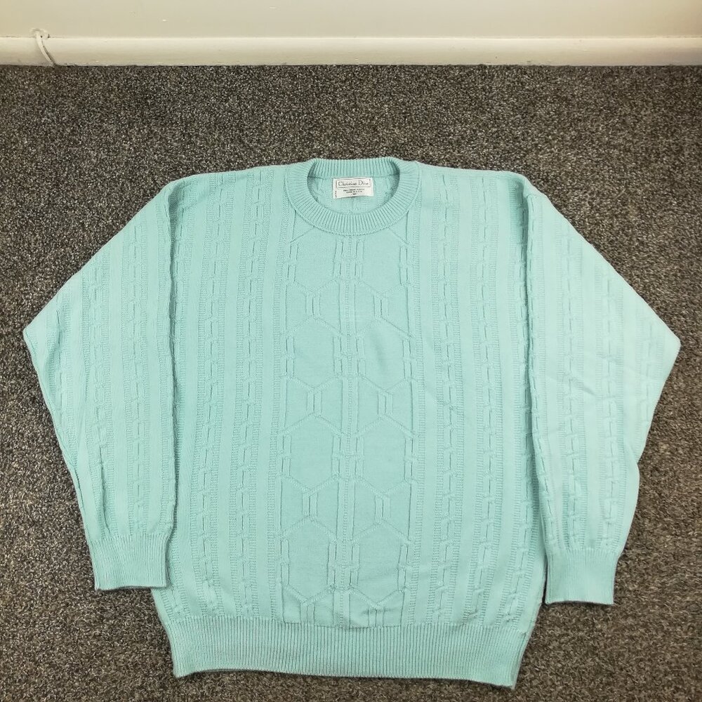 Vintage 80s Christian Dior Sweater Orlon Acrylic Cable Knit USA Made Mens Medium